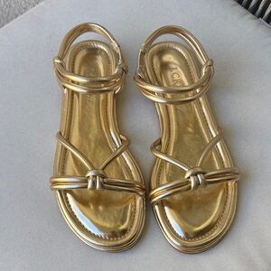 J. Crew Knotted Ankle Strap Metallic Gold Sandals